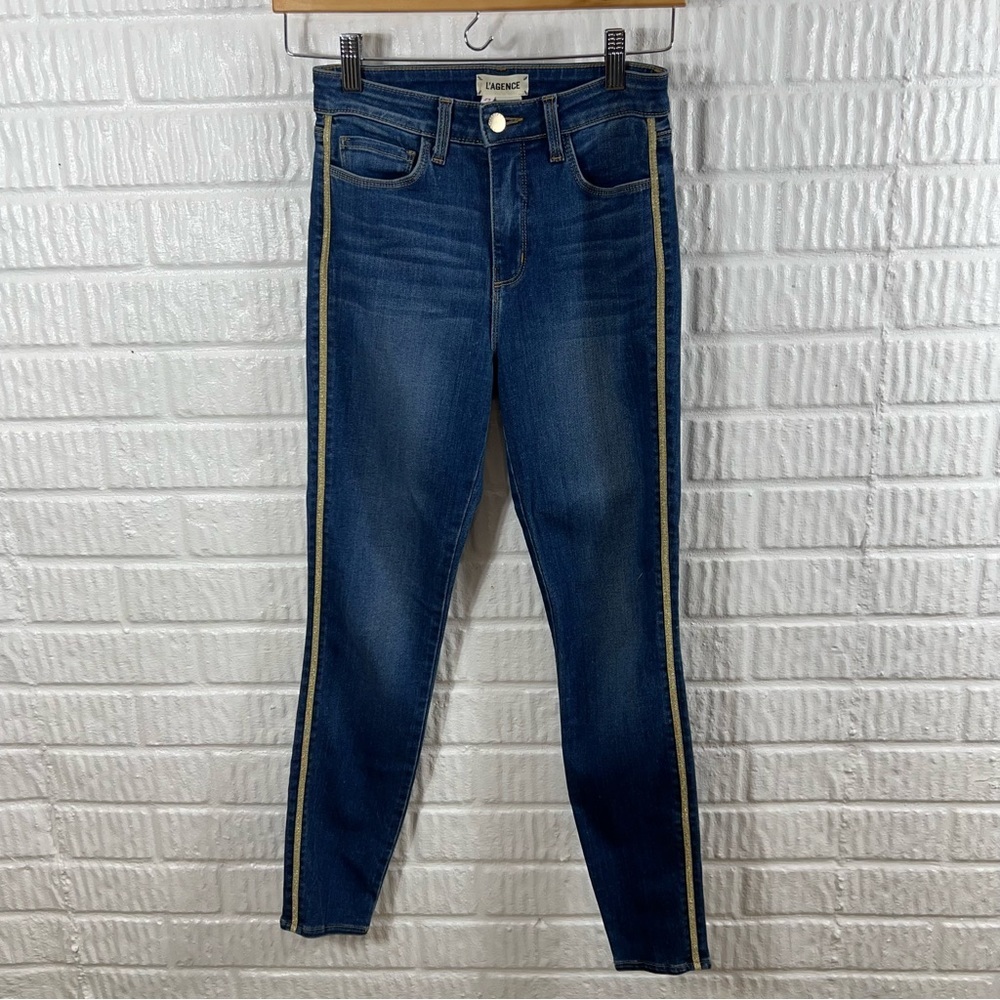 L’agence Margot Racer Stripe High Rise Ankle Skinny Neptune 25 - Picture 4 of 8